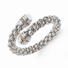 Fope 18ct Rose Gold & Silver White Agate Twin Double Crossover Bangle