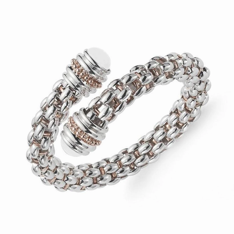 Fope 18ct Rose Gold & Silver White Agate Twin Double Crossover Bangle