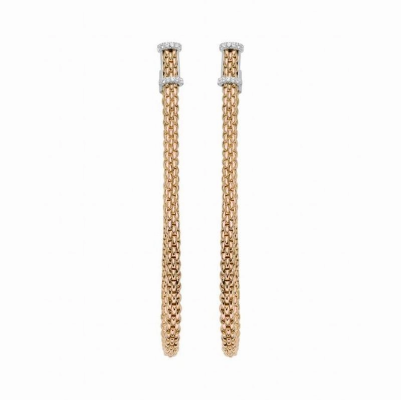 Fope Flexit Essentials 18ct Rose Gold Diamond Long Mesh Chain Earrings