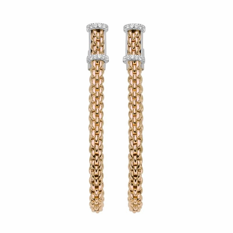 Fope Flexit Essentials 18ct Rose Gold Diamond Medium Mesh Chain Earrings