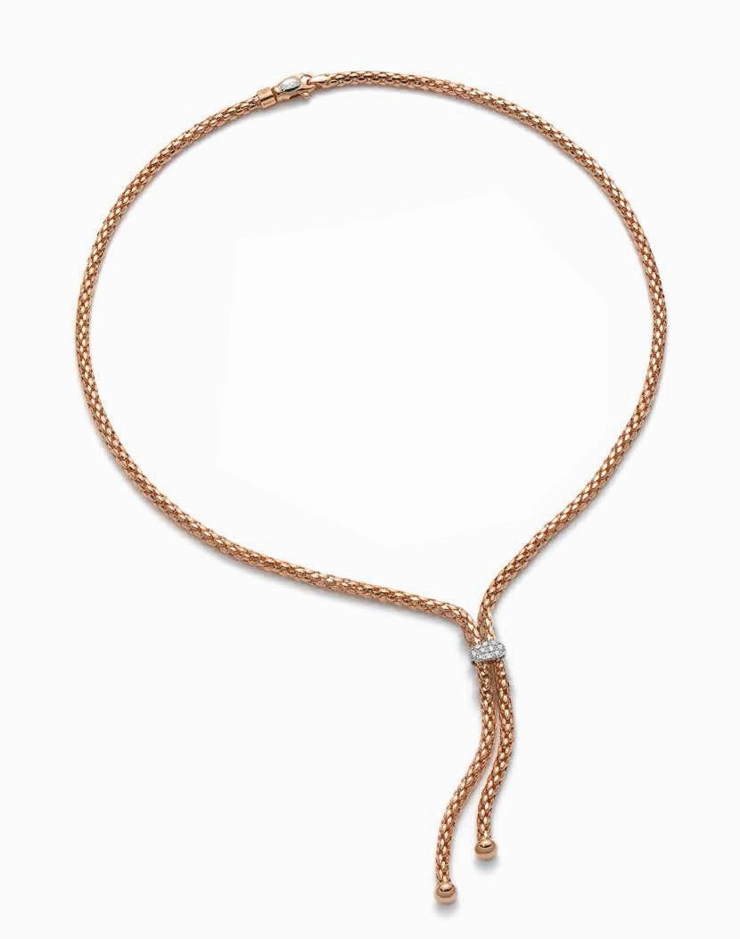 Fope Ines 18ct Rose Gold 0.11ct Diamond Lariat Necklace