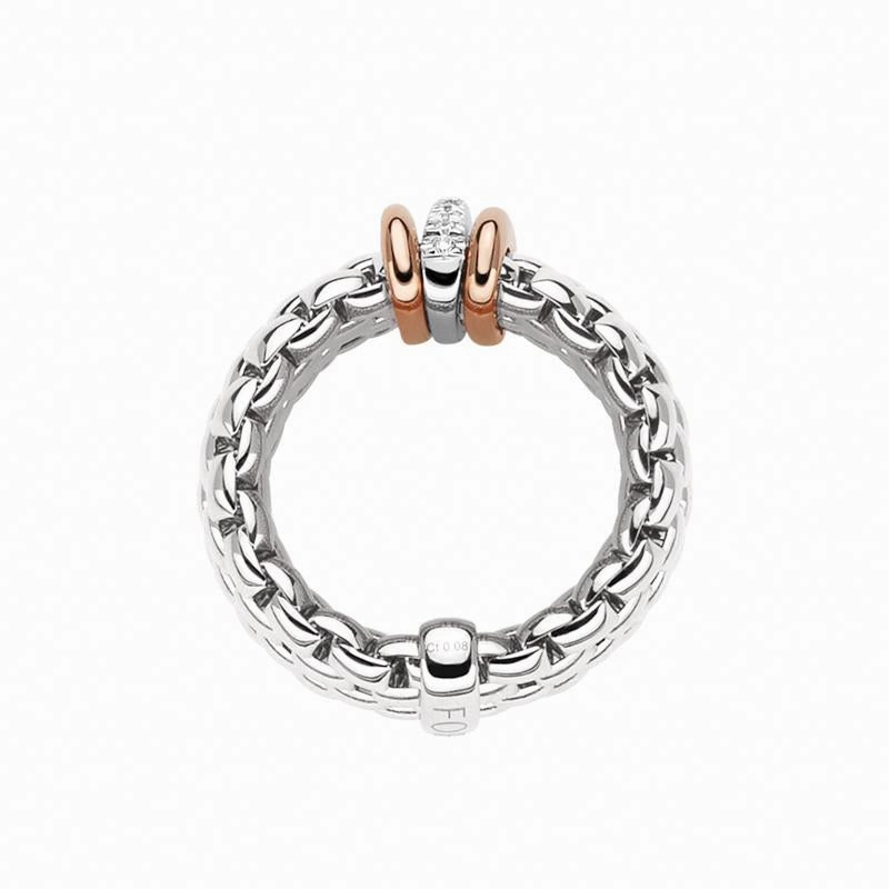 Fope Panorama 18ct White Gold 0.08ct Diamond Rose Gold Rondelle Ring
