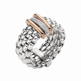 Fope Panorama 18ct White Gold 0.08ct Diamond Rose Gold Rondelle Ring