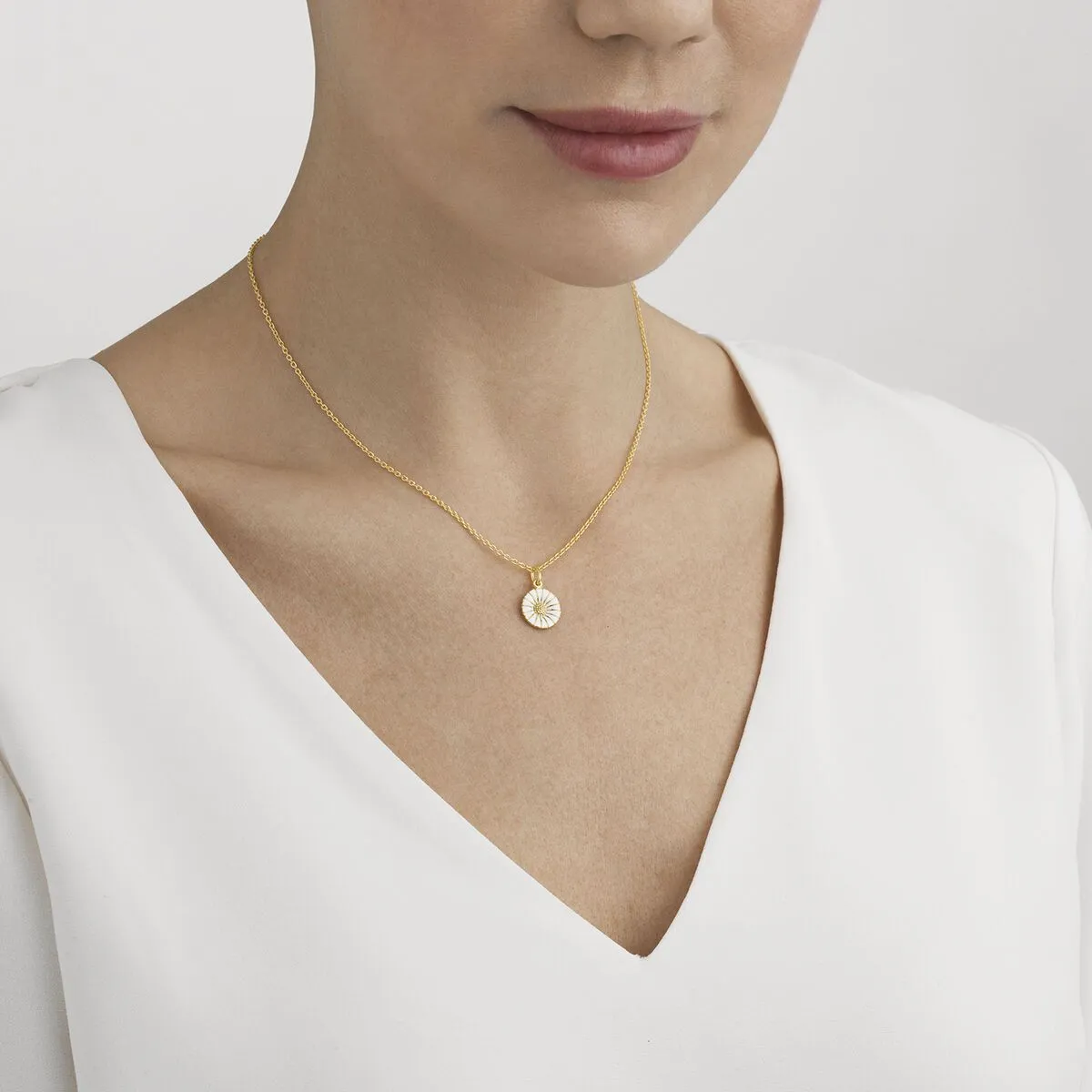 Georg Jensen Daisy 18ct Gold Plated Sterling Silver White Enamel Necklace