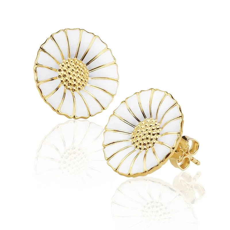 Georg Jensen Daisy 18ct Yellow Gold Plated Sterling Silver Enamel Stud Earrings