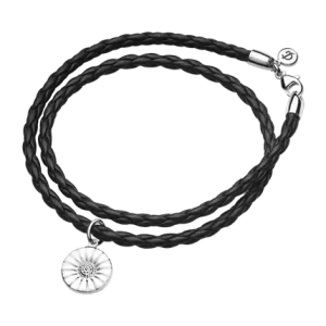 Georg Jensen Daisy Sterling Silver Black Calfskin Enamel Bracelet