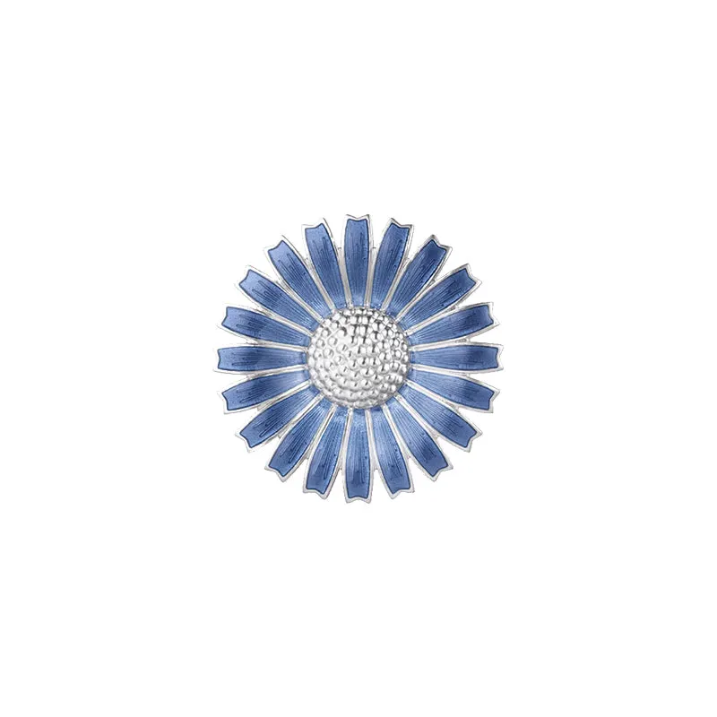 Georg Jensen Daisy Sterling Silver Blue Enamel Brooch