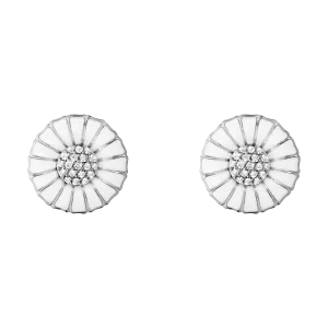 Georg Jensen Daisy Sterling Silver Diamond White Enamel Stud Earrings D
