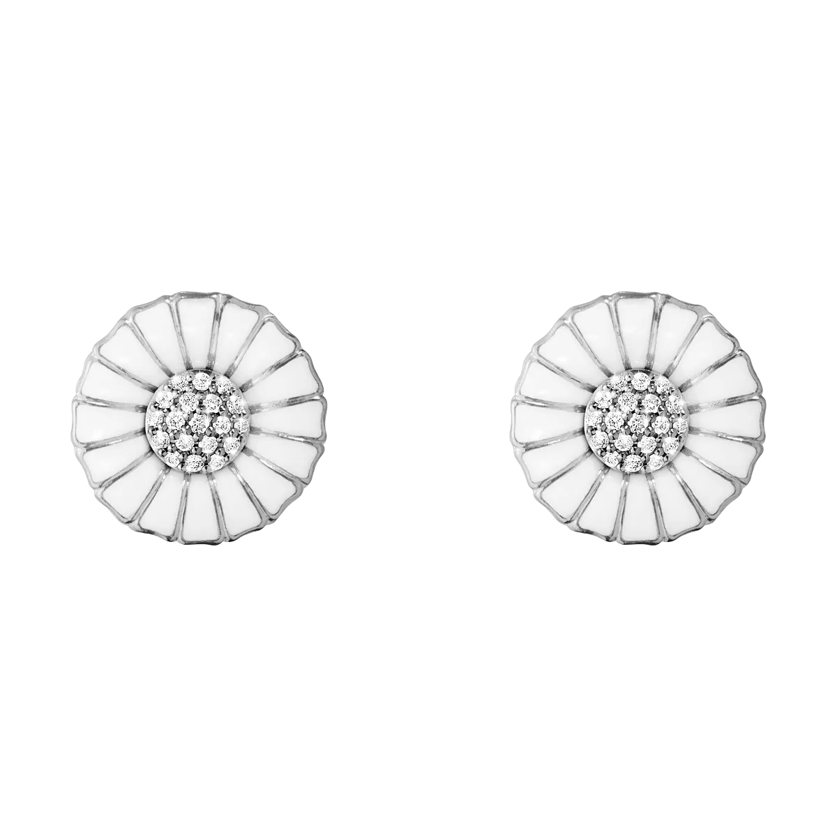 Georg Jensen Daisy Sterling Silver Diamond White Enamel Stud Earrings D