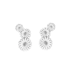 Georg Jensen Daisy Sterling Silver White Enamel Half Flower Earrings