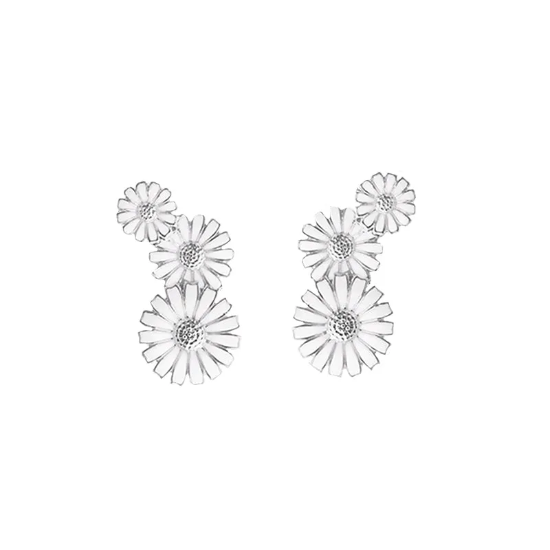Georg Jensen Daisy Sterling Silver White Enamel Half Flower Earrings