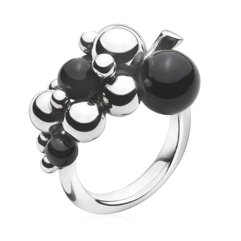 Georg Jensen Moonlight Grapes Sterling Silver Black Onyx Small Ring