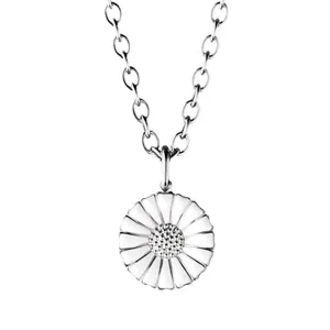 Georg Jensen Small Daisy Sterling Silver White Enamel Necklace D