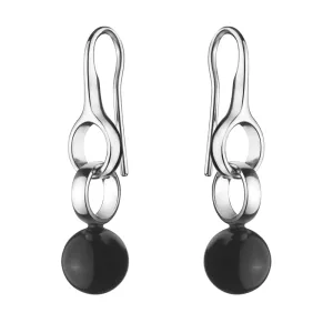 Georg Jensen Sphere Sterling Silver Black Short Agate Drop Earrings