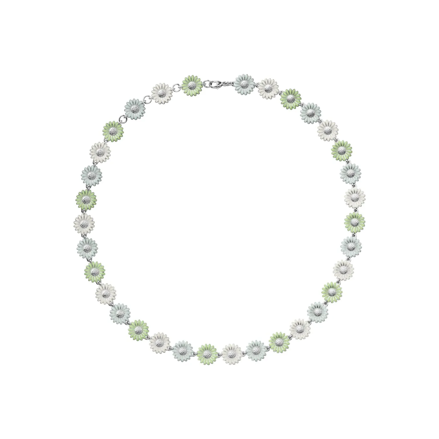 Georg Jensen Stine Goya Daisy Sterling Silver Green and White Enamel Necklace D