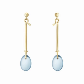 Georg Jensen Dew Drop 18ct Yellow Gold Blue Topaz Drop Earrings