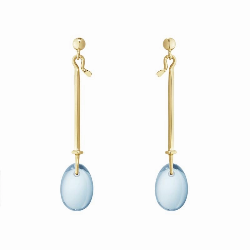 Georg Jensen Dew Drop 18ct Yellow Gold Blue Topaz Drop Earrings