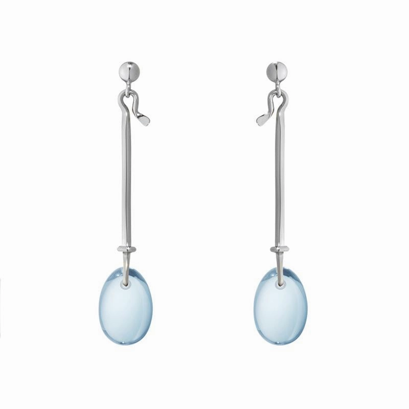 Georg Jensen Dew Drop Sterling Silver Blue Topaz Drop Earrings