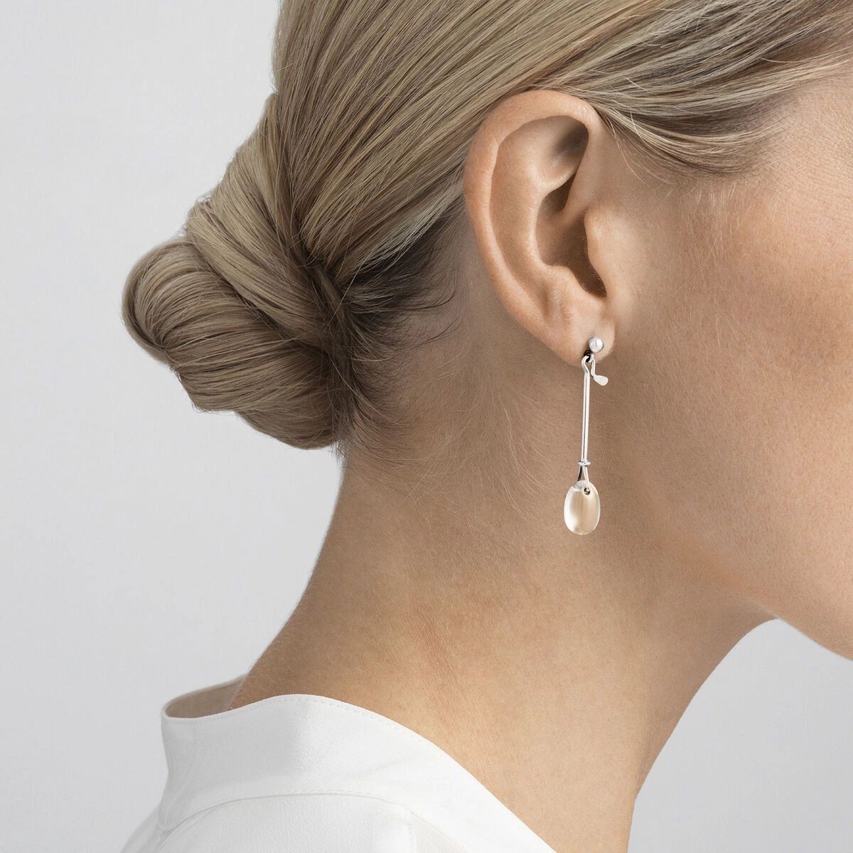 Georg Jensen Dew Drop Sterling Silver Rock Crystal Drop Earrings D