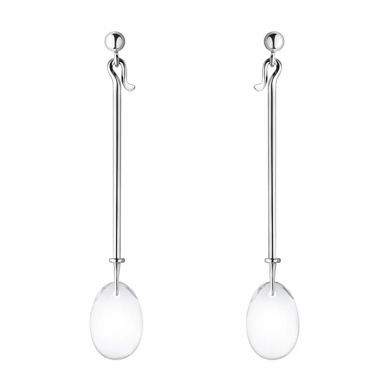 Georg Jensen Dew Drop Sterling Silver Rock Crystal Long Drop Earrings