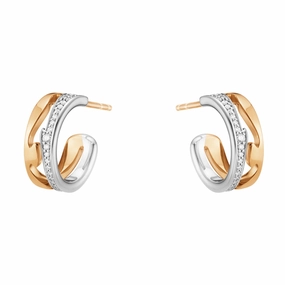 Georg Jensen Fusion 18ct Rose and White Gold Diamond Pave Hoop Earrings