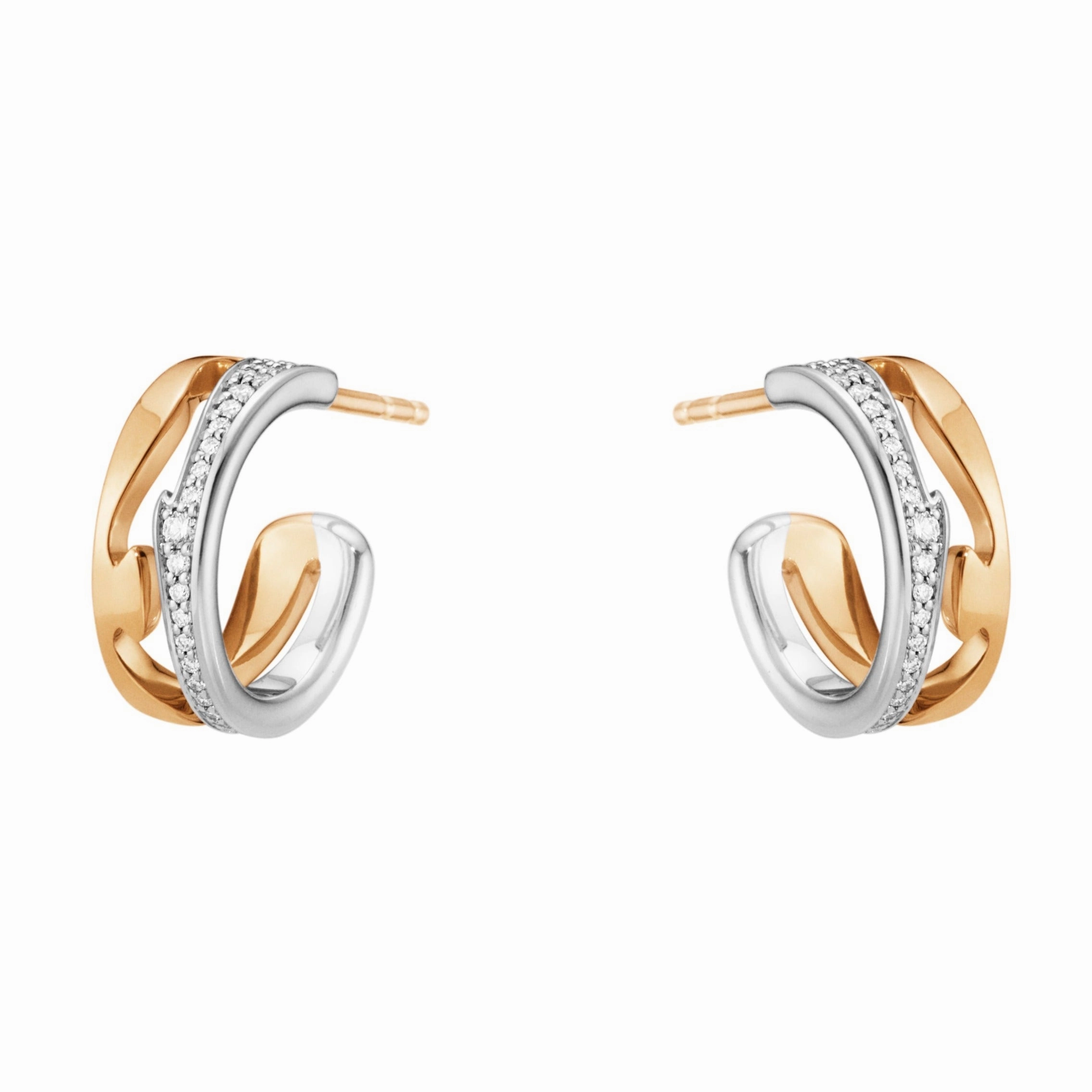 Georg Jensen Fusion 18ct Rose and White Gold Diamond Pave Hoop Earrings