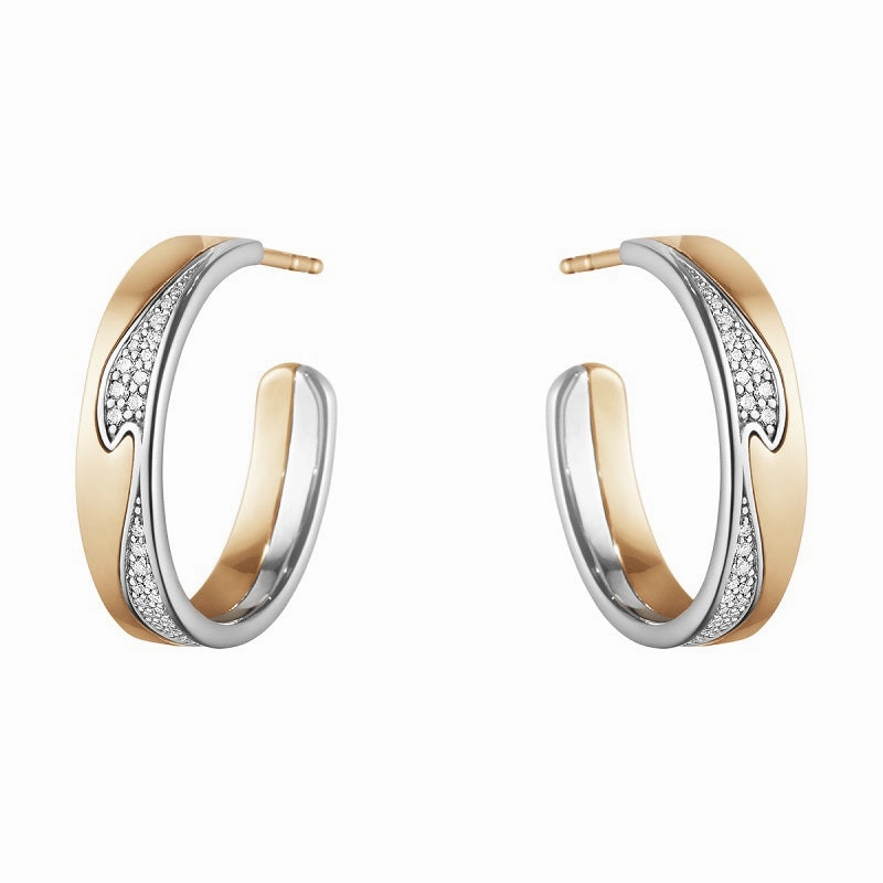 Georg Jensen Fusion 18ct Rose Gold Diamond Large Open Hoop Earrings D