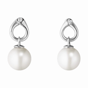 Georg Jensen Magic 18ct White Gold Diamond Pearl Earrings