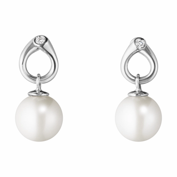 Georg Jensen Magic 18ct White Gold Diamond Pearl Earrings