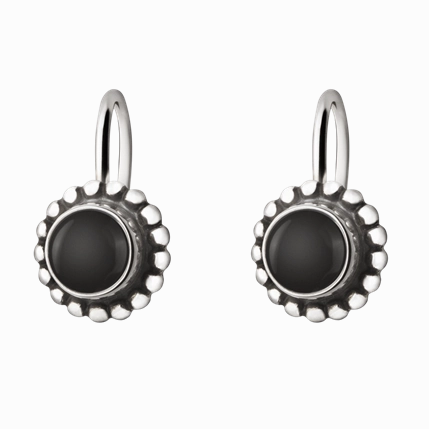 Georg Jensen Moonlight Blossom Sterling Silver Onyx Earrings D
