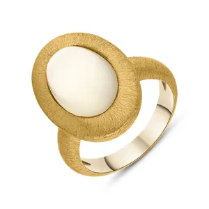 Gold Plated Sterling Silver Brushed Frame Oval Moonstone Ring D