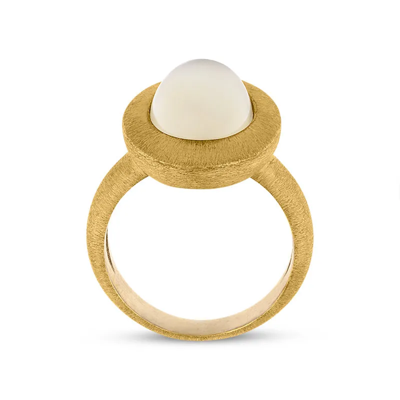 Gold Plated Sterling Silver Brushed Frame Oval Moonstone Ring D