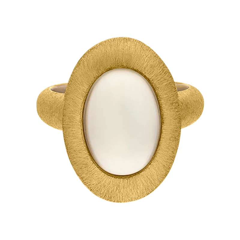 Gold Plated Sterling Silver Brushed Frame Oval Moonstone Ring D