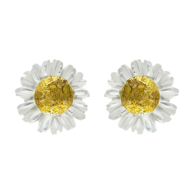 Gold Plated Sterling Silver White Mother Of Pearl Tuberose 6mm Daisy Earrings