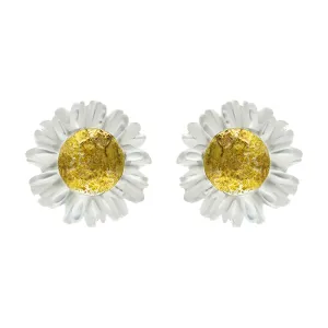 Gold Plated Sterling Silver White Mother Of Pearl Tuberose 6mm Daisy Earrings