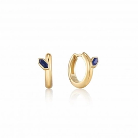 Gold Lapis Emblem Huggie Hoop Earrings E042-03G-L