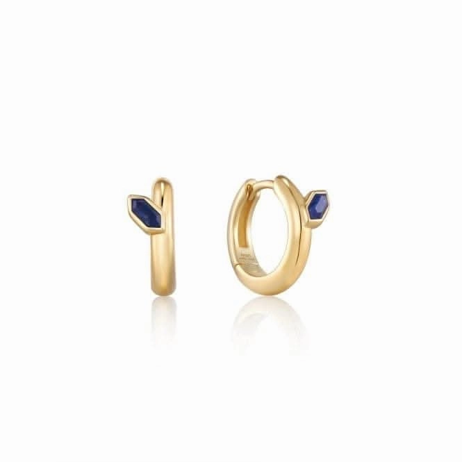 Gold Lapis Emblem Huggie Hoop Earrings E042-03G-L