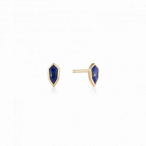 Gold Lapis Emblem Stud Earrings  E042-01G-L