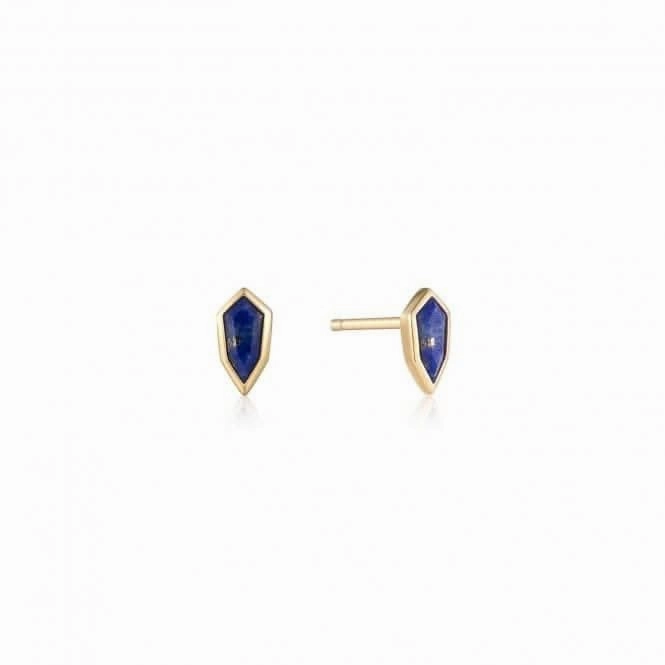 Gold Lapis Emblem Stud Earrings  E042-01G-L