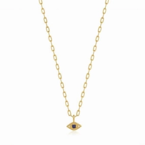 Gold Lapis Evil Eye Necklace N039-02G-L