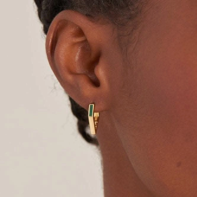 Gold Malachite Angular Hoop Earrings  E042-02G-M