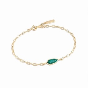 Gold Malachite Emblem Chain Bracelet B042-01G-M