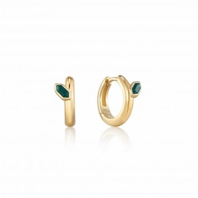 Gold Malachite Emblem Huggie Hoop Earrings E042-03G-M