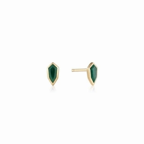 Gold Malachite Emblem Stud Earrings E042-01G-M