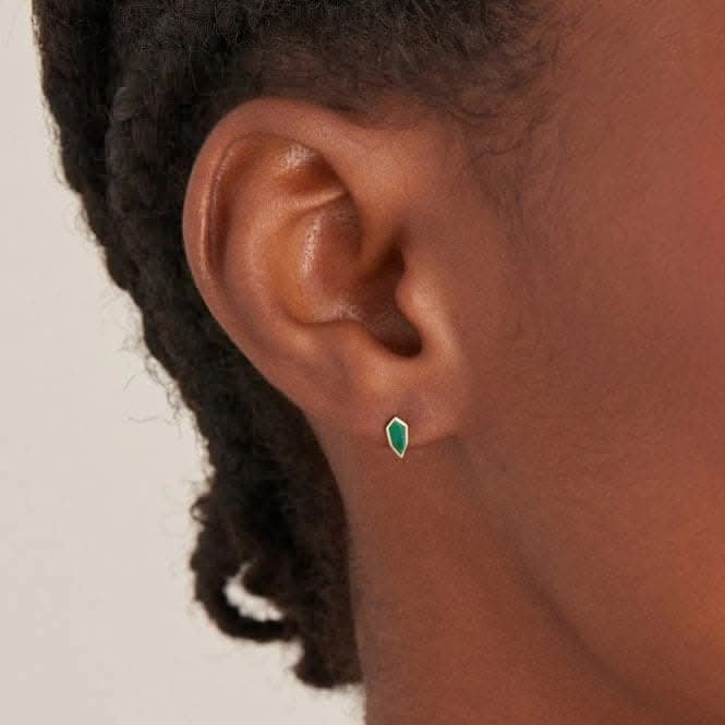 Gold Malachite Emblem Stud Earrings E042-01G-M