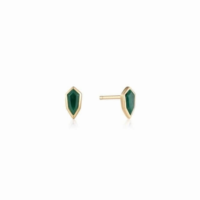Gold Malachite Emblem Stud Earrings E042-01G-M