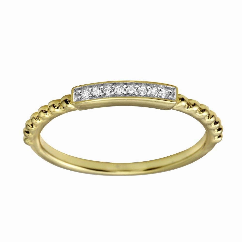 Gold Plated 925 Sterling Silver Bar Ring with CZ - BGR01182