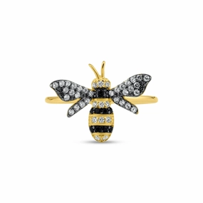 Gold Plated 925 Sterling Silver Bee CZ Ring - BGR01365