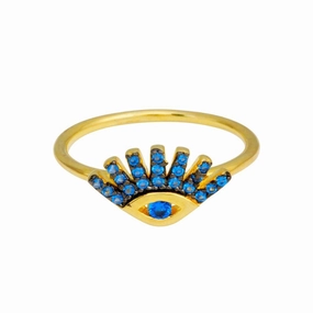 Gold Plated 925 Sterling Silver Blue CZ Eye Ring - BGR01116