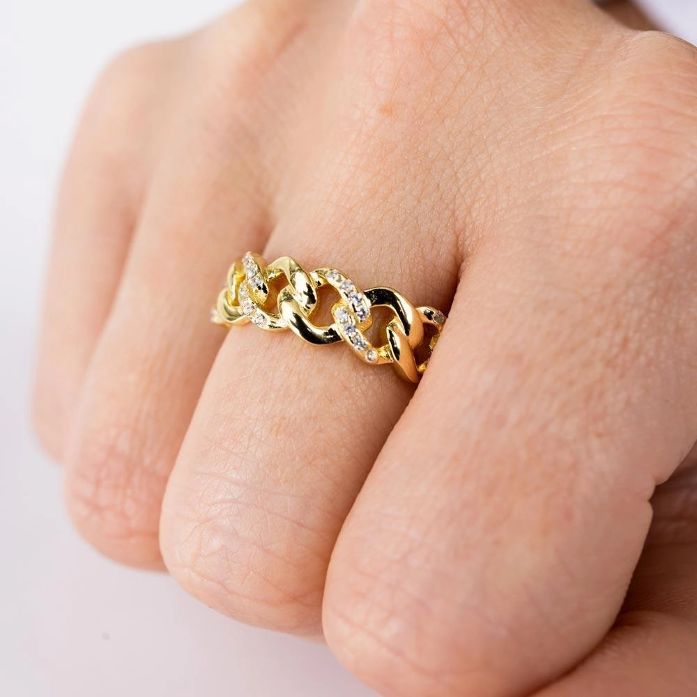 Gold Plated 925 Sterling Silver Curb Design Link Ring 5.8mm - STR01129GP